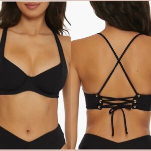 Becca Modern Edge Underwire Lace-Up Ribbed Bikini Top $88